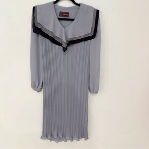 Gray Long Sleeve Pleated Dress